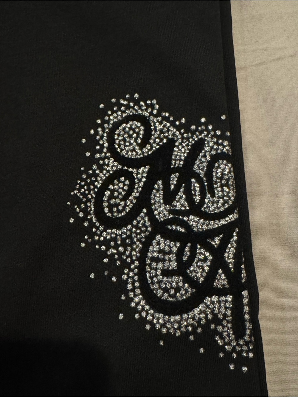 AMIRI Black Tee with Silver Rhinestone Script - Picture 2 of 6